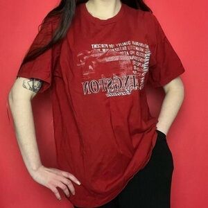 Red tee with white graphics  🤍❤️​​​​​​​​​​​​​​​​​